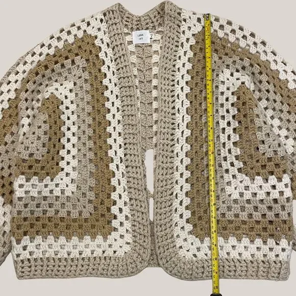 Anthropologie Chunky Crochet Cardigan Sweater | Cottage Core Granny Neutral NWOT - Picture 8 of 8